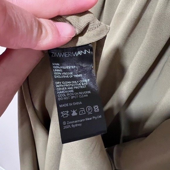 ZIMMERMANN  Bow-detailed Twill Midi Dress in Army Green Sz M - Picture 8 of 8